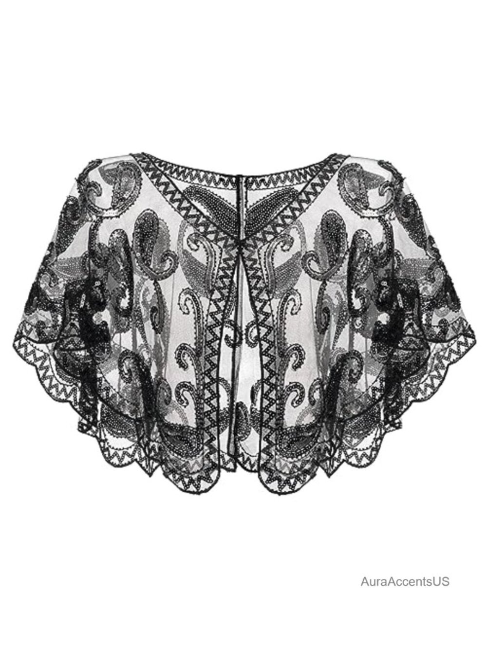 Sequin Beaded 1920s Flapper Shawl Wrap Evening Party Cape Mesh